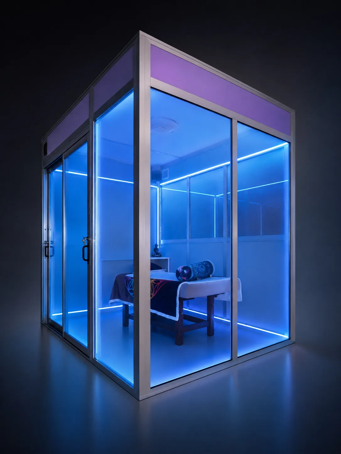 Cabina de bienestar Cueva de la Luz — luz azul